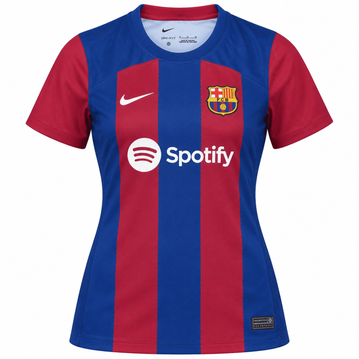 Barcelona Woman Home Jersey 2023/24 with blue and red vertical stripes and club crest.
