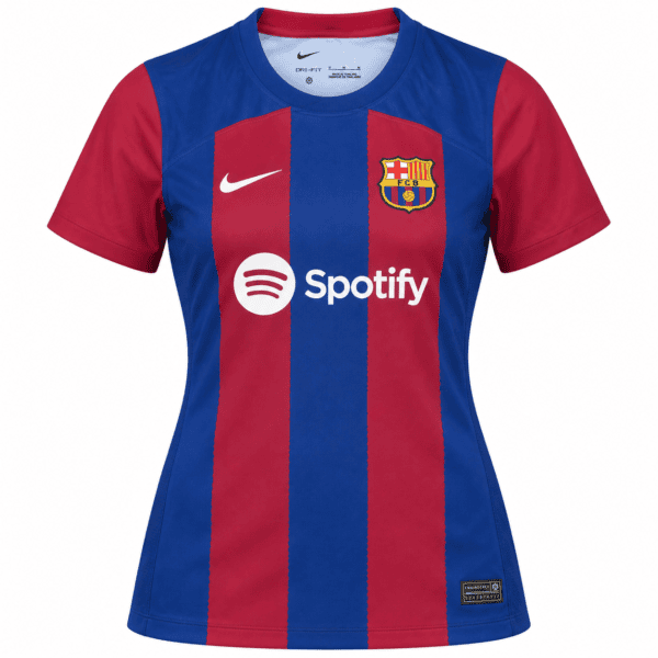ChatGPT Image Sep 9 2026 05_02_40 PM 1 - UAE SPORT STORE Barcelona Woman Home Jersey 2023/24 with blue and red vertical stripes and club crest.