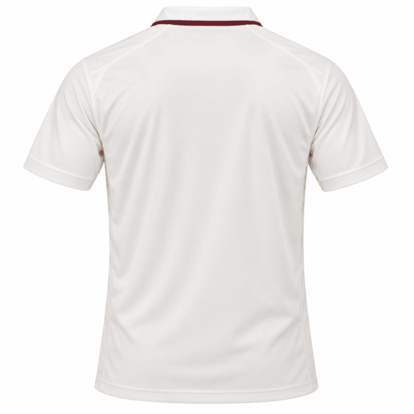 White football jersey with red accents, back view, no visible logos or sponsors.