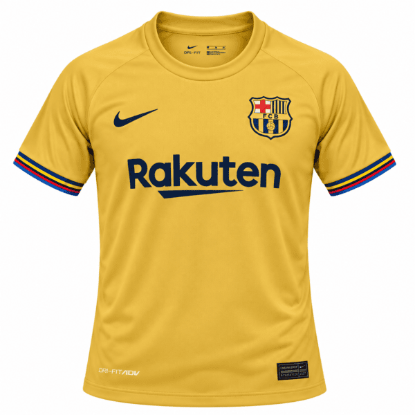 ChatGPT Image Sep 9 2026 06_51_30 PM - UAE SPORT STORE FC Barcelona yellow away jersey with Rakuten sponsor and club crest.
