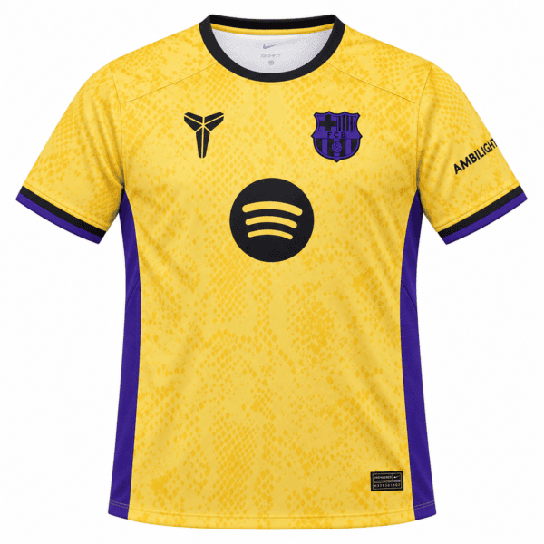 ChatGPT Image Sep 9 2026 08_12_22 PM - UAE SPORT STORE Barcelona special edition football jersey 2025/26 yellow with purple accents.