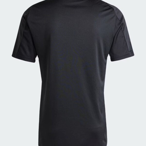 Black football jersey with red collar, back view, no visible team logo or sponsor.