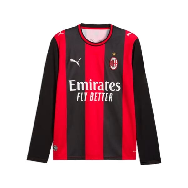 AC Milan Home Long Sleeve Jersey 2026/27 front view – red and black stripes with Emirates Fly Better - UAE SPORT STORE AC Milan Home Long Sleeve Jersey 2026/27 front view – red and black stripes with Emirates Fly Better