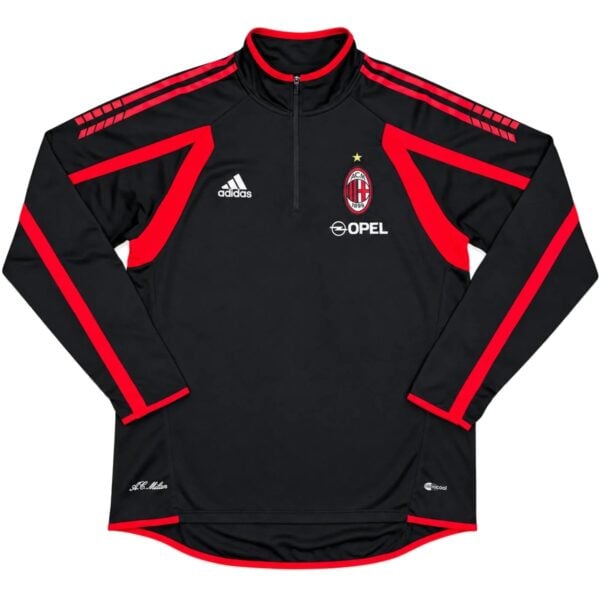 AC Milan Away Training Jacket 200506 retro black and red half-zip front view - UAE SPORT STORE AC Milan Away Training Jacket 2005/06 retro black and red half-zip front view