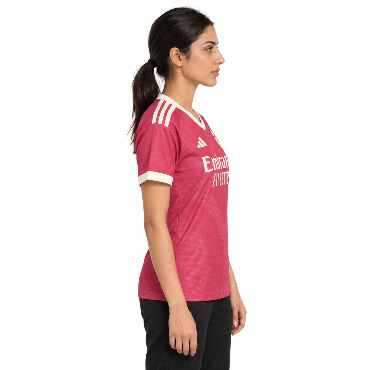 ad68dd23-1f8a-40f6-b3da-63d906b4e5a1 - UAE SPORT STORE Women's red football jersey with white accents and Adidas logo, club kit.