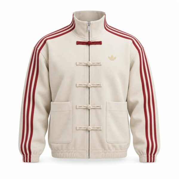 Adidas Chinese limited edition casual jacket front view showing frog knot closures