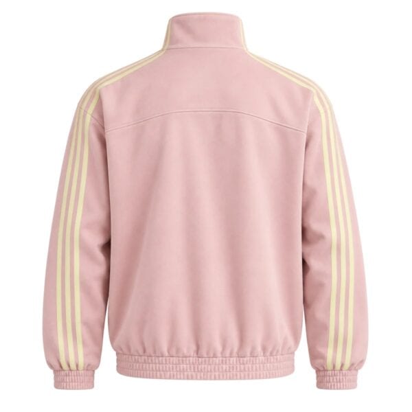 Adidas Chinese limited edition casual jacket in pink back view with cream sleeve stripes