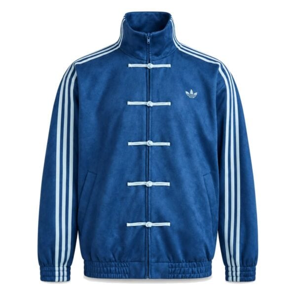 Adidas Chinese limited edition casual jacket in vintage royal blue front view with white frog closures