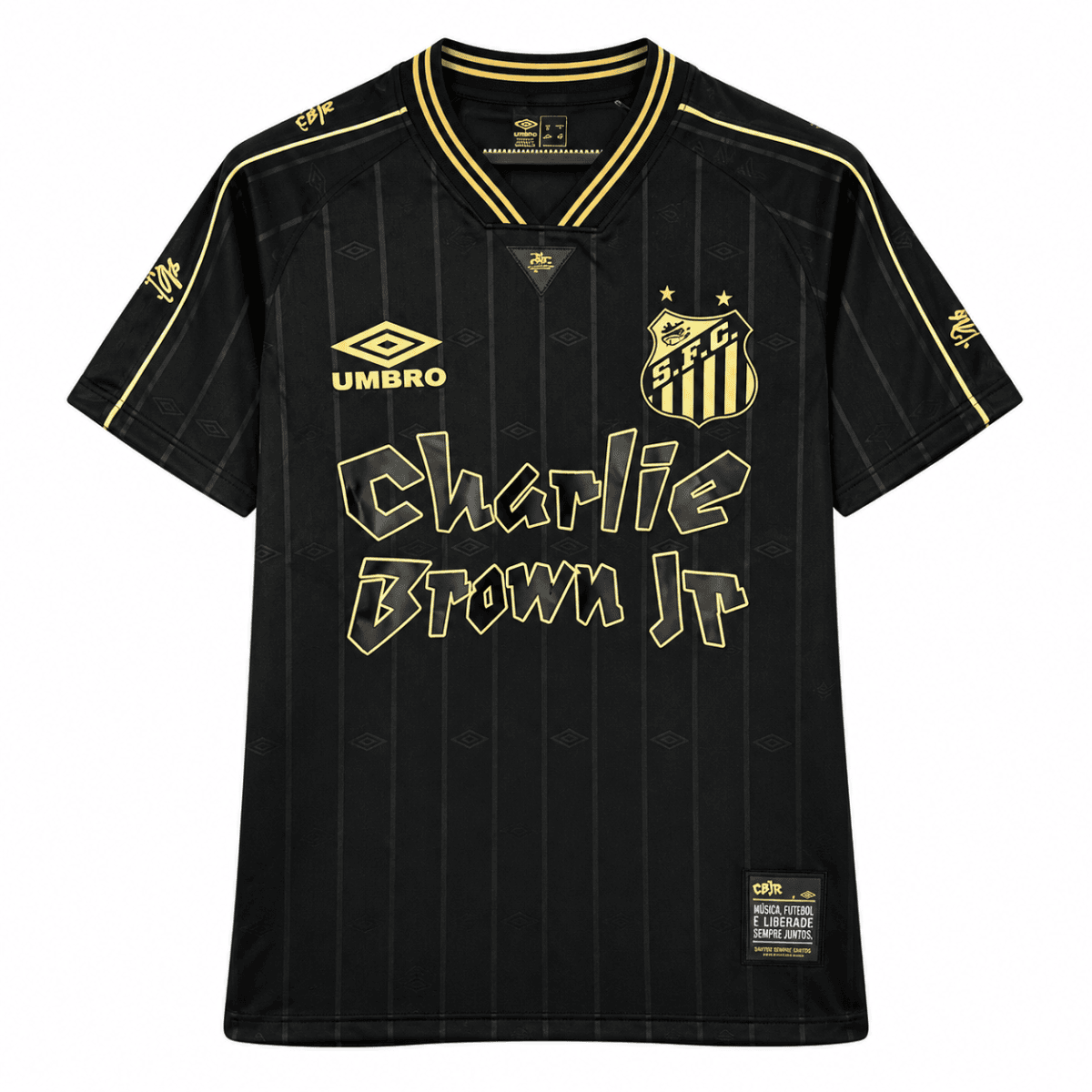 Santos Charlie Brown Jr special edition football jersey black and yellow colors.