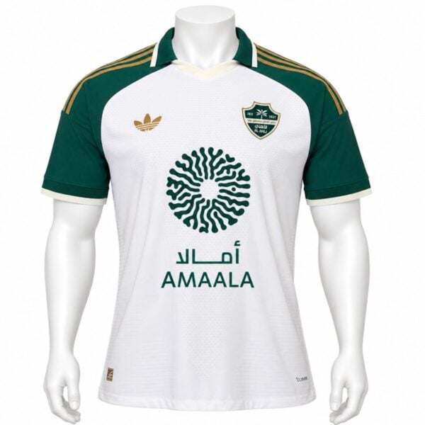 Al Ahli Saudi Away Player Version Jersey 202627 white green and gold front view - UAE SPORT STORE Al Ahli Saudi Away Player Version Jersey 2026/27 white green and gold front view