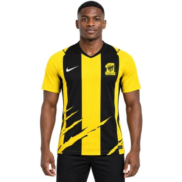 Al Ittihad Home Player Version Jersey 202627 yellow and black striped front view - UAE SPORT STORE Al Ittihad Home Player Version Jersey 2026/27 yellow and black striped front view