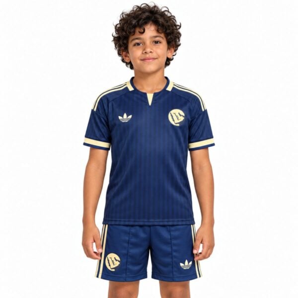 Al Nassr Away Kids Kit 202627 navy jersey and shorts front view - UAE SPORT STORE Al Nassr Away Kids Kit 2026/27 navy jersey and shorts front view