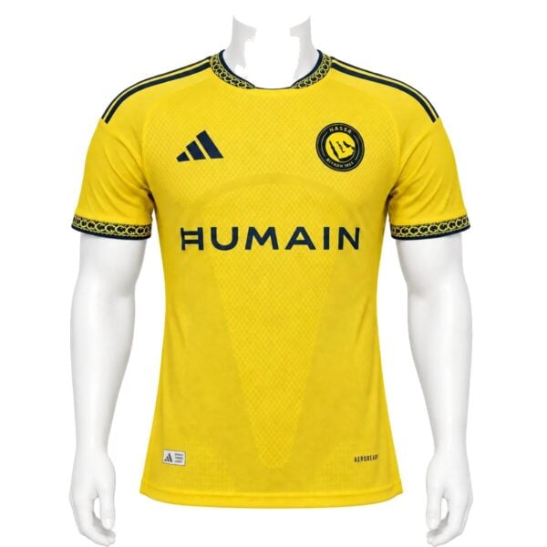 Al Nassr Home Player Version Jersey 202627 yellow front view with HUMAIN sponsor - UAE SPORT STORE Al Nassr Home Player Version Jersey 2026/27 yellow front view with HUMAIN sponsor