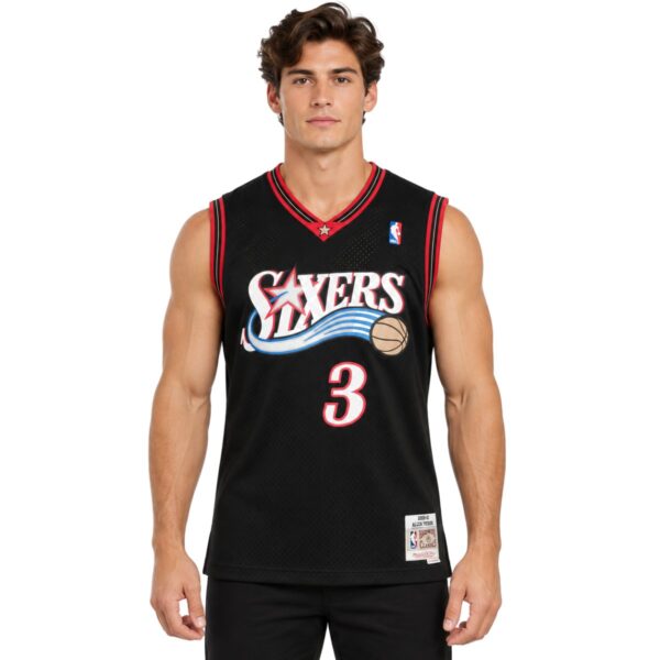 Allen Iverson Philadelphia 76ers 200001 Hardwood Classics Swingman Jersey black front view - UAE SPORT STORE Allen Iverson Philadelphia 76ers 2000/01 Hardwood Classics Swingman Jersey black front view