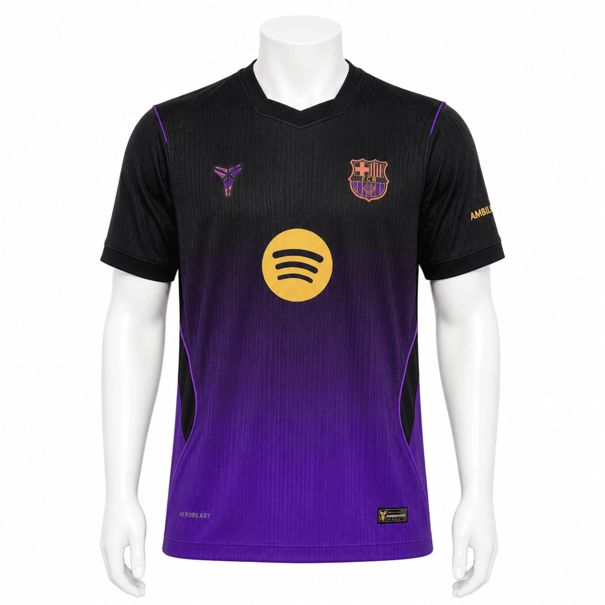 Barcelona away player jersey 2026/27 in black and purple with sponsor logo.