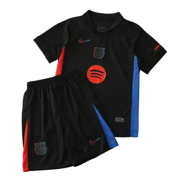 barcelona-away-kids-kit-2024-25-black-front - UAE SPORT STORE Barcelona Away Kids Kit 2024/25 - black jersey and shorts set