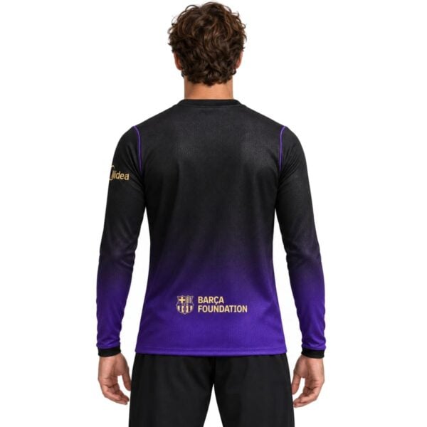 Barcelona Away Long Sleeve Player Version 2026/27 back view with Barca Foundation print