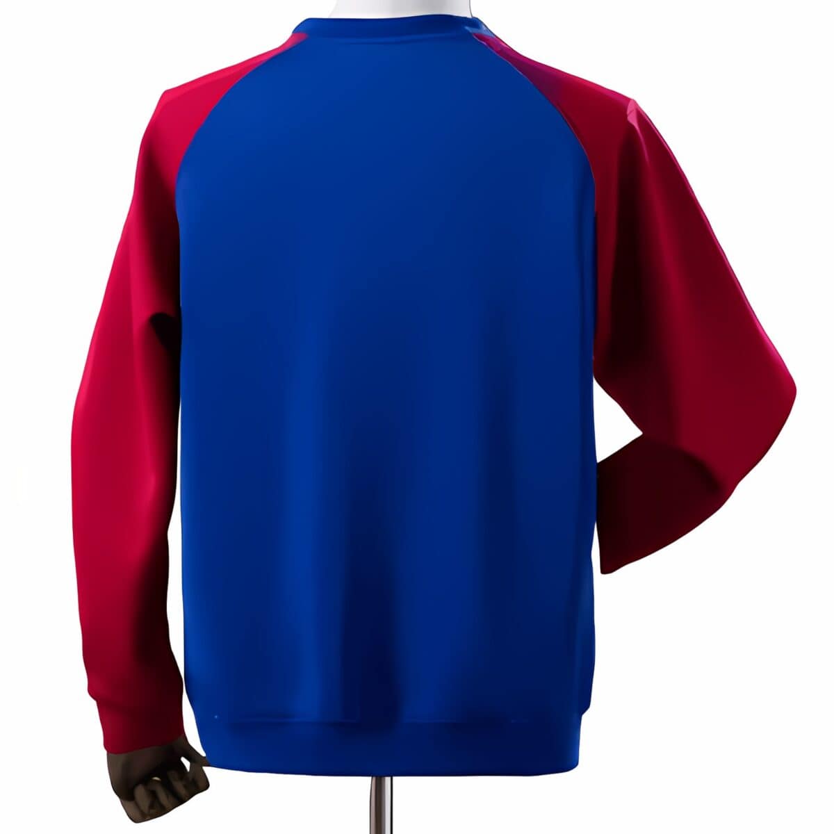 Football jersey with blue body and red sleeves, no visible logos or sponsors.
