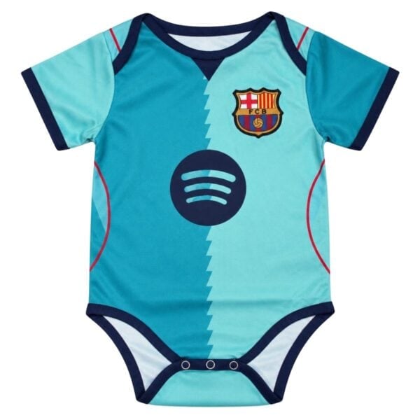 Barcelona Third Baby 202627 turquoise bodysuit front view with crest - UAE SPORT STORE Barcelona Third Baby 2026/27 turquoise bodysuit front view with crest