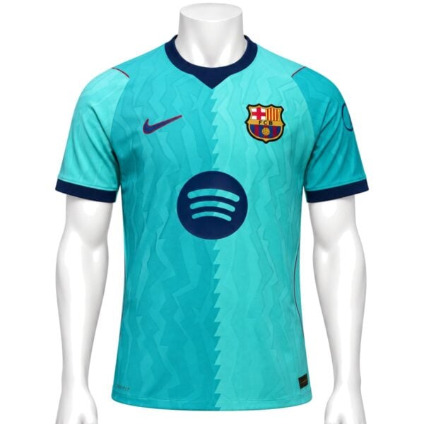 Barcelona Third Player Version Jersey 202627 front turquoise shirt with navy collar FCB crest and Spotify - UAE SPORT STORE Barcelona Third Player Version Jersey 2026/27 front – turquoise shirt with navy collar, FCB crest and Spotify