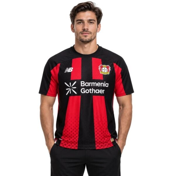 Bayer Leverkusen Home Jersey 2026/27 black and red striped shirt front view