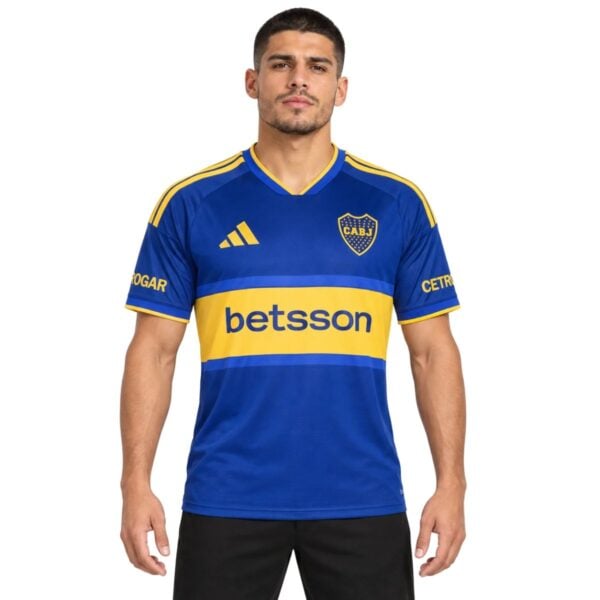 Boca Juniors Home Jersey 202627 blue shirt with yellow band front view - UAE SPORT STORE Boca Juniors Home Jersey 2026/27 blue shirt with yellow band front view