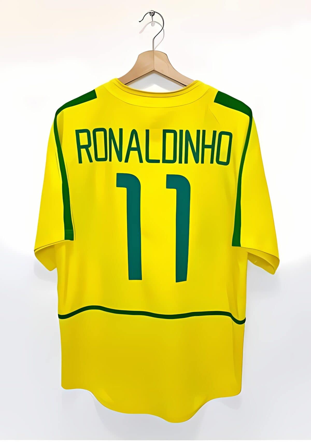 Brazil national team jersey with Ronaldo 11 on back in yellow and green colors.