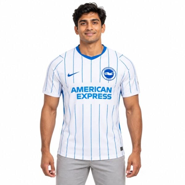 Brighton and Hove Albion Away Jersey 2026/27 white blue pinstripe front view