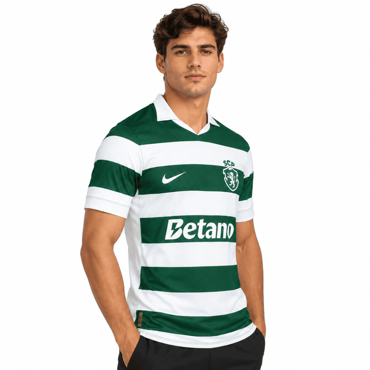 Sporting Lisbon home jersey 2026/27 with green and white horizontal stripes.