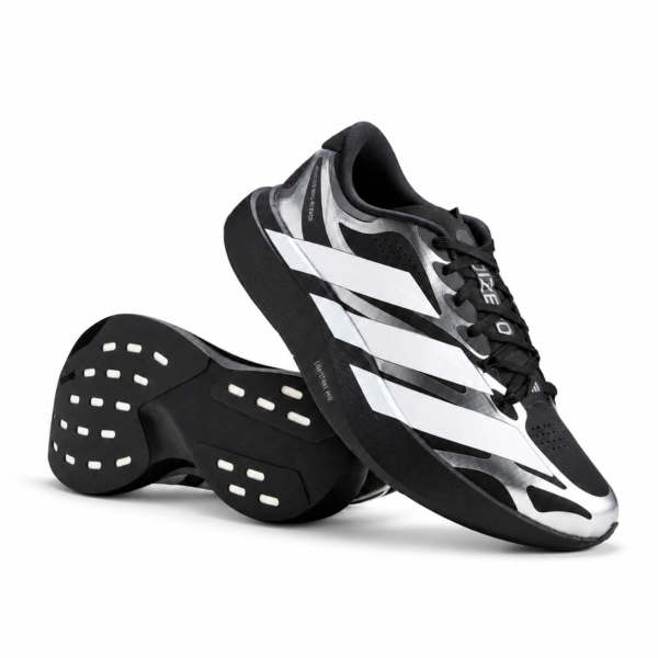 c78b1fed-5186-42e1-8d18-28a077448197 - UAE SPORT STORE Adidas Adizero Evo SL EXO running shoes in black and white with rubber sole.