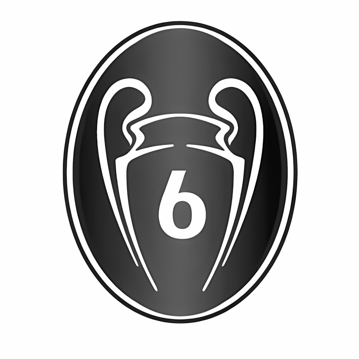 UEFA Champions League trophy with number 6 in the center in black and white.
