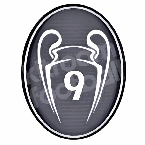champions-league-badge-of-honour-9-dark-grey-iron-on-patch-main-165743 - UAE SPORT STORE UAE national team football badge with the number 9 on a black background.