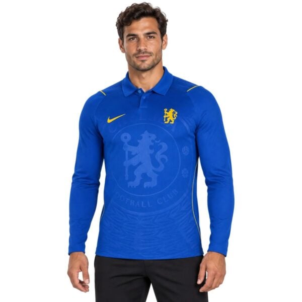Chelsea Home Long Sleeve Jersey 202627 royal blue front view with gold lion crest - UAE SPORT STORE Chelsea Home Long Sleeve Jersey 2026/27 royal blue front view with gold lion crest