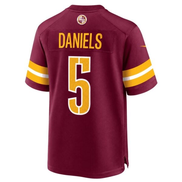 Washington Commanders Jayden Daniels home jersey back view with DANIELS nameplate
