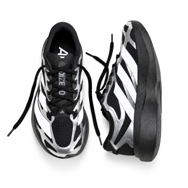 Adidas Adizero Evo SL EXO running shoes in black and white with black laces.