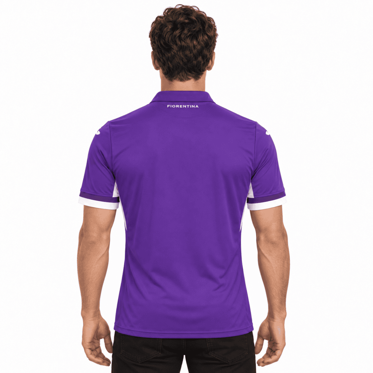 Fiorentina home jersey 2026/27 in purple worn by a male model from the back.