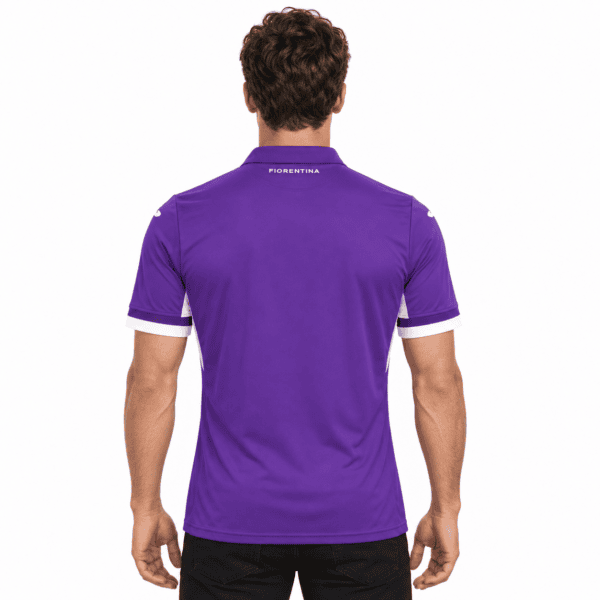 Fiorentina home jersey 2026/27 in purple worn by a male model from the back.
