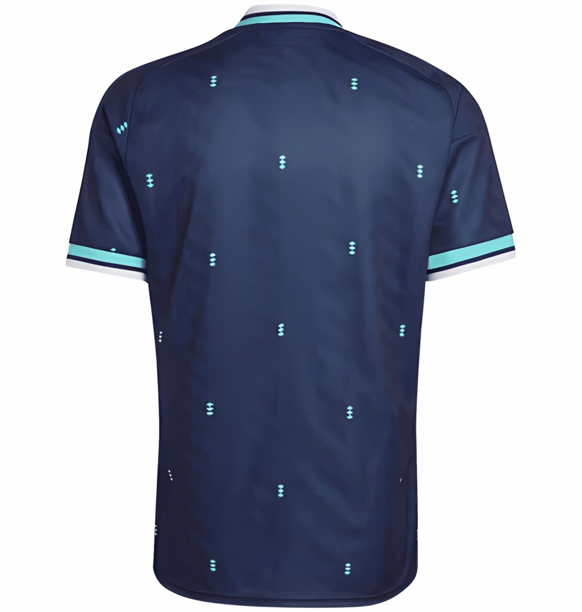 Dark blue football jersey with light blue accents and small light blue details.