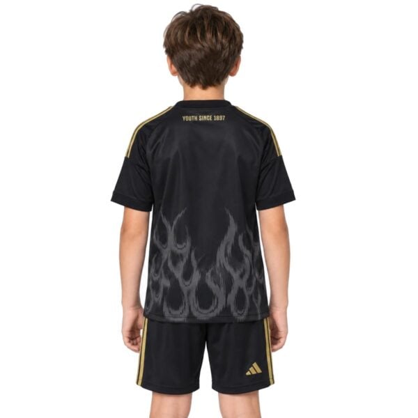 Juventus Third Kit Kids 2026/27 back view black kit with gold adidas stripes