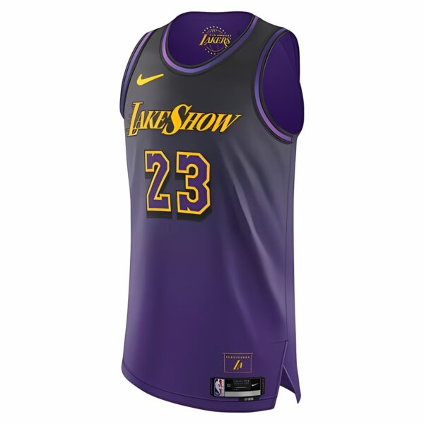 Los Angeles Lakers basketball jersey with number 23 in purple and yellow colors.