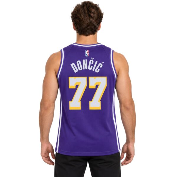 Los Angeles Lakers Luka Dončić #77 Jersey back view with DONČIĆ 77
