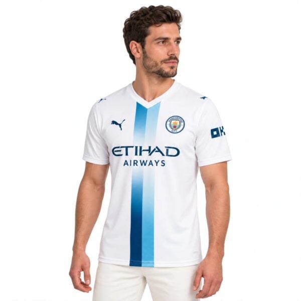 Manchester City Third Jersey 202627 white front view with Etihad Airways sponsor - UAE SPORT STORE Manchester City Third Jersey 2026/27 white front view with Etihad Airways sponsor