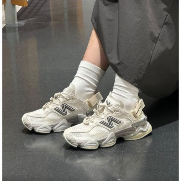 New Balance 9060 Summer Cream White Black sneakers worn pair view