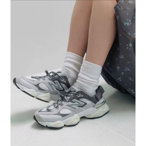 New Balance 9060 Summer Grey White Black sneakers worn pair view