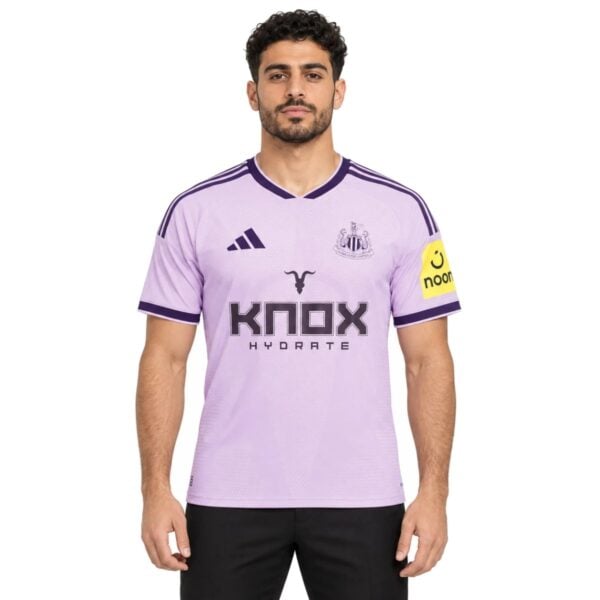 Newcastle United Third Jersey 202627 lilac front view with KNOX Hydrate sponsor - UAE SPORT STORE Newcastle United Third Jersey 2026/27 lilac front view with KNOX Hydrate sponsor