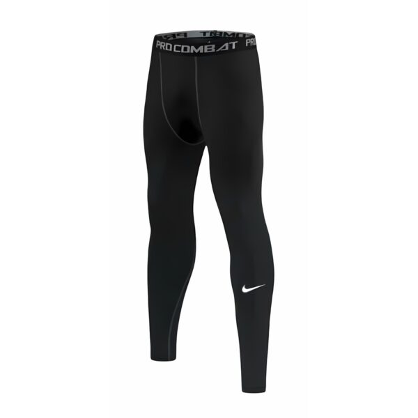 Black Nike Pro Combat compression tights with white logo and waistband.