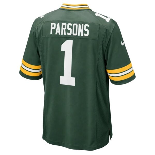 Green Bay Packers Micah Parsons home game jersey back view with PARSONS nameplate