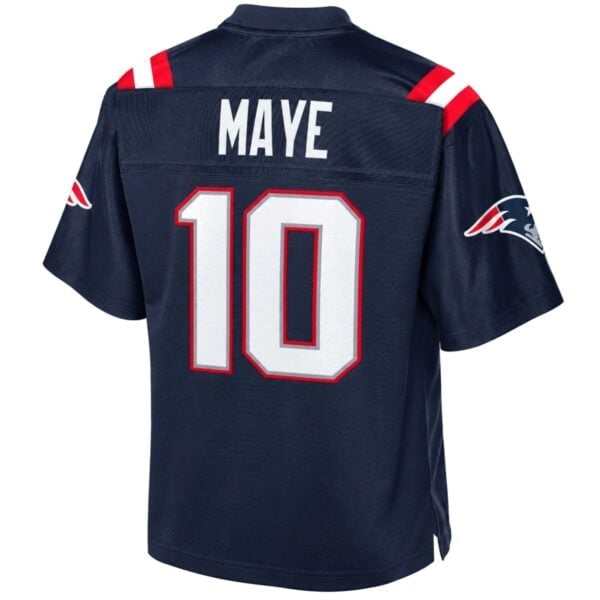 New England Patriots Drake Maye team player jersey back view with MAYE nameplate