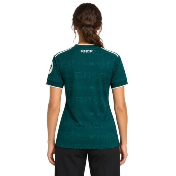 Real Madrid Away Women Jersey 2026/27 back view in teal with cream collar