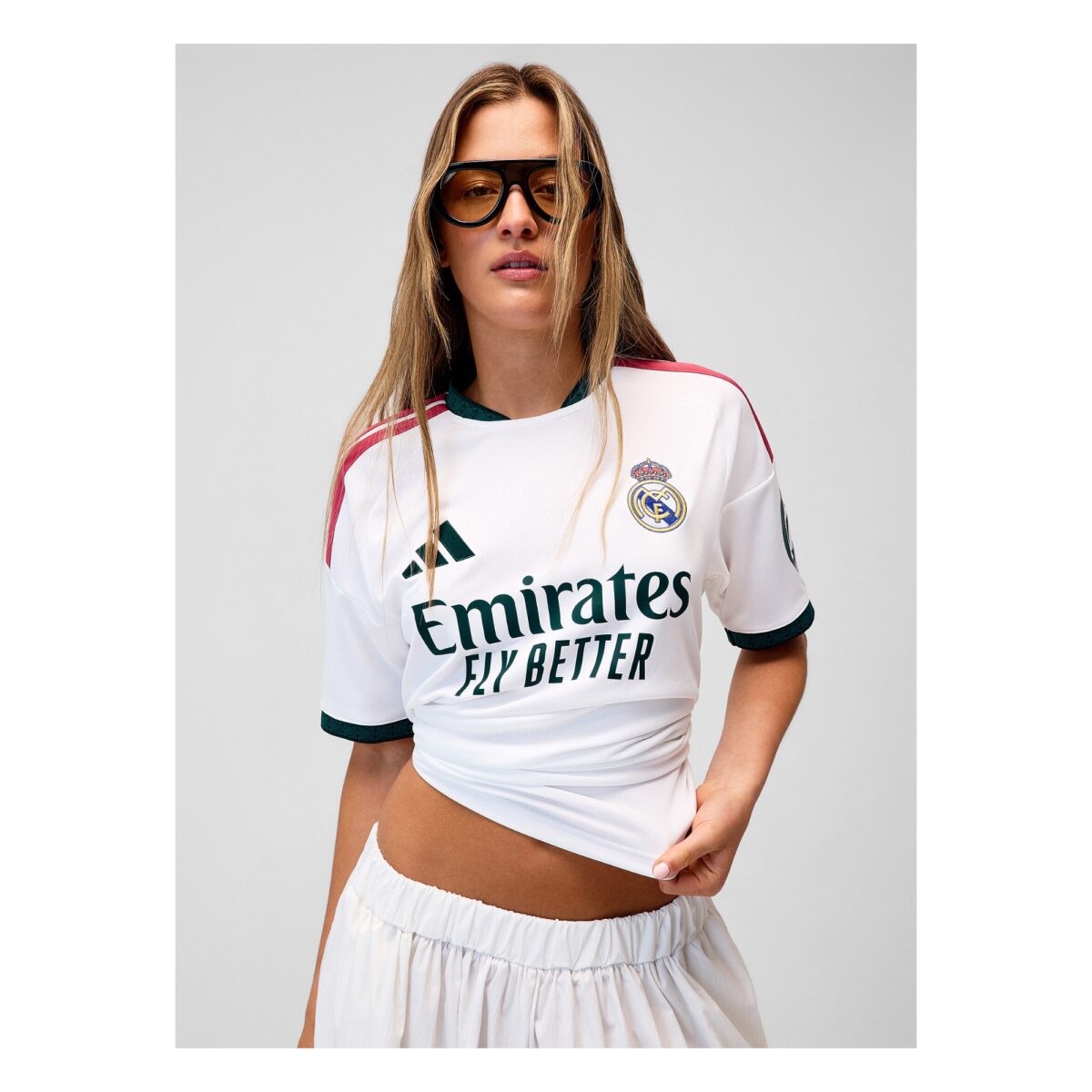 Real Madrid home kit 2023 white jersey with club logo and sponsor.